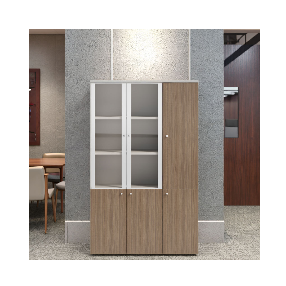 Office Cabinet with Glass Door Display & Closed Storage